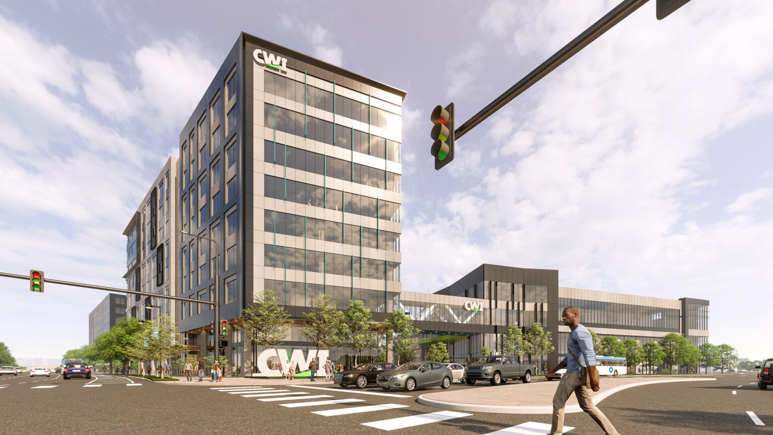 Exterior rendering of CWI River District 1 building