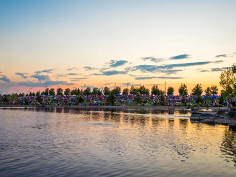 Exterior of Melaleuca Freedom Celebration from across the river at Snake River Landing