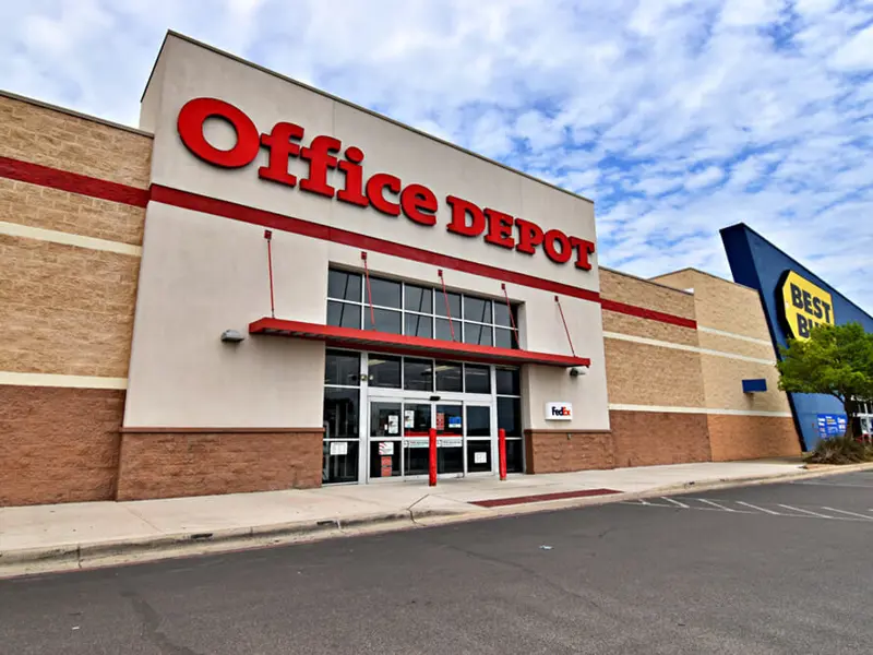 Exterior view of Office Depot building and parking area apart of Central Texas Marketplace