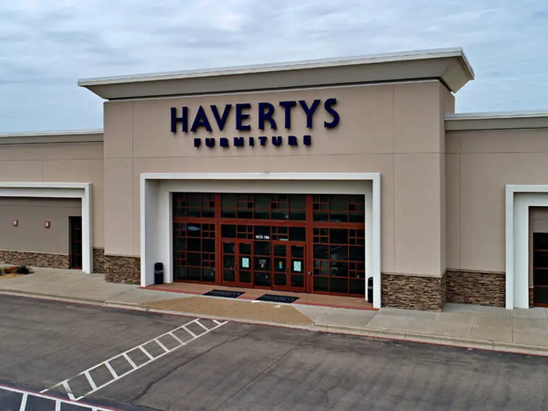 Exterior view of Haverty's building and parking area apart of Central Texas Marketplace