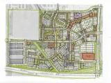 Overhead map rendering of Ten Mile West shopping area and parking lot