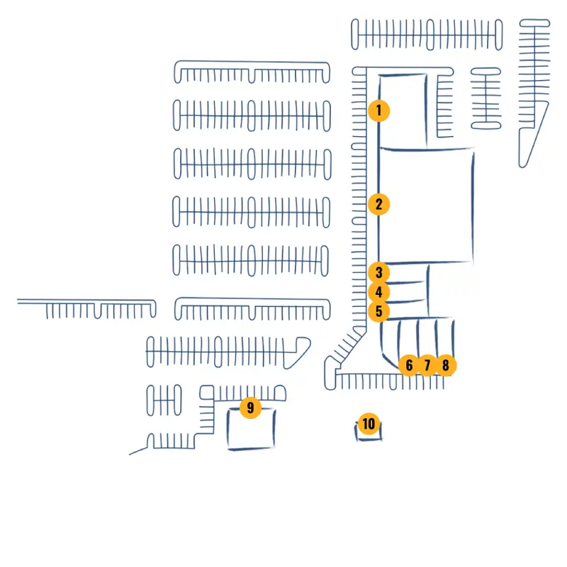 Overhead map layout of units and parking area apart of Alameda Plaza