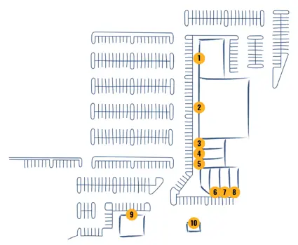 Overhead map layout of units and parking area apart of Alameda Plaza