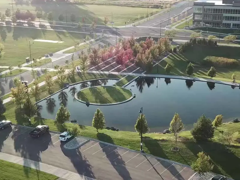 Exterior aerial view of Snake River Landing and Ball Ventures headquarters